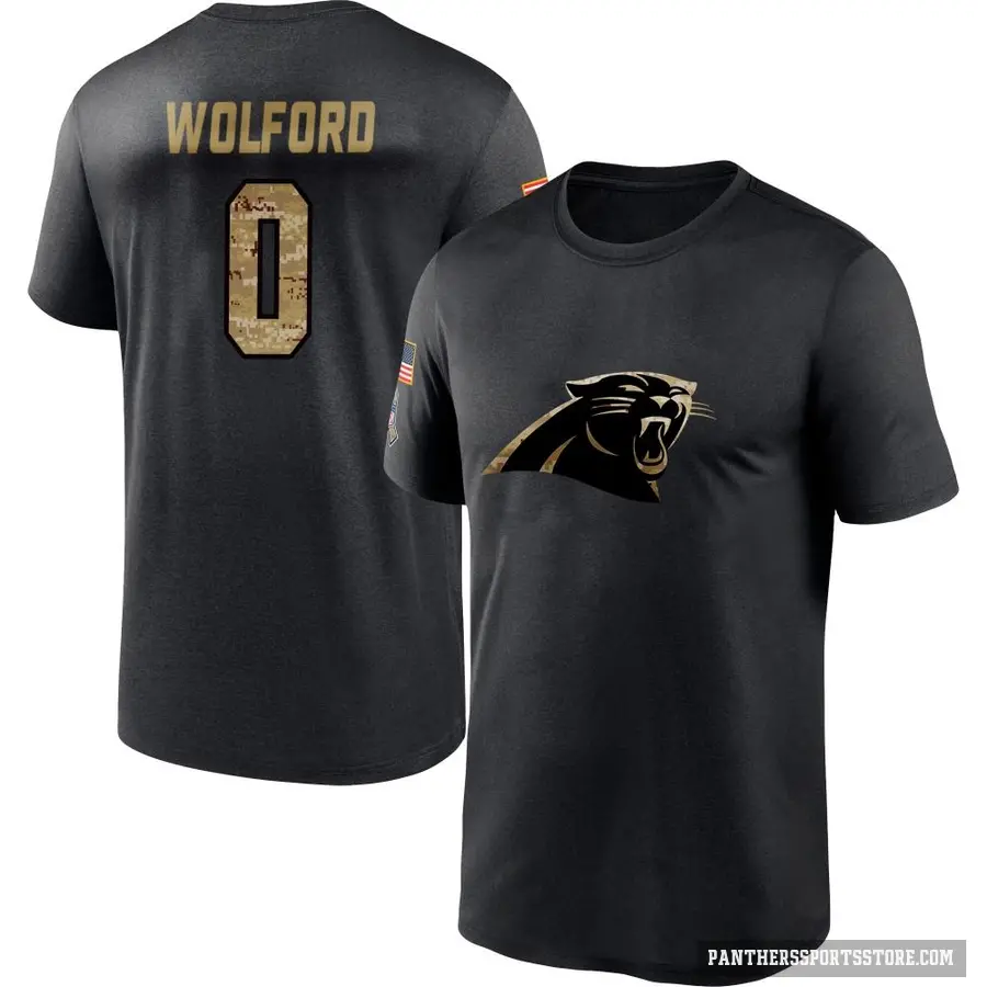 Men's ＃0 John Wolford Carolina Panthers Black 2020 Salute To Service Performance T-Shirt