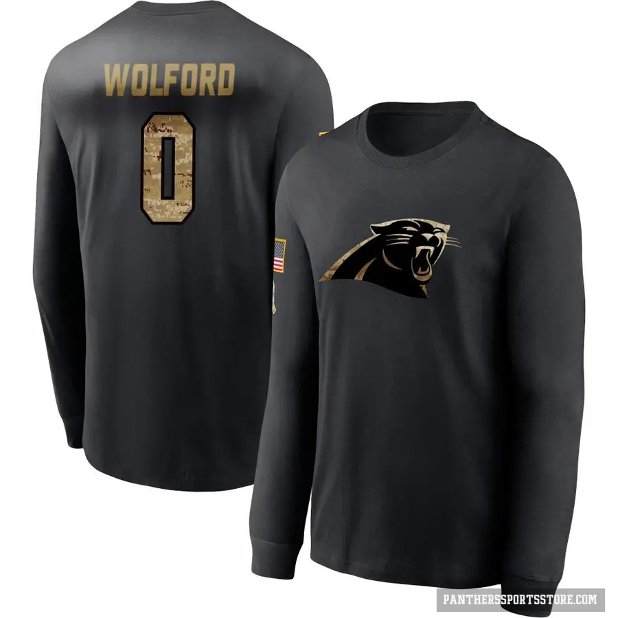 Men's ＃0 John Wolford Carolina Panthers Black 2020 Salute To Service Sideline Performance Long Sleeve T-Shirt