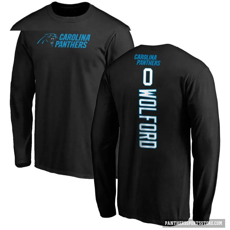 Men's ＃0 John Wolford Carolina Panthers Black Backer Long Sleeve T-Shirt