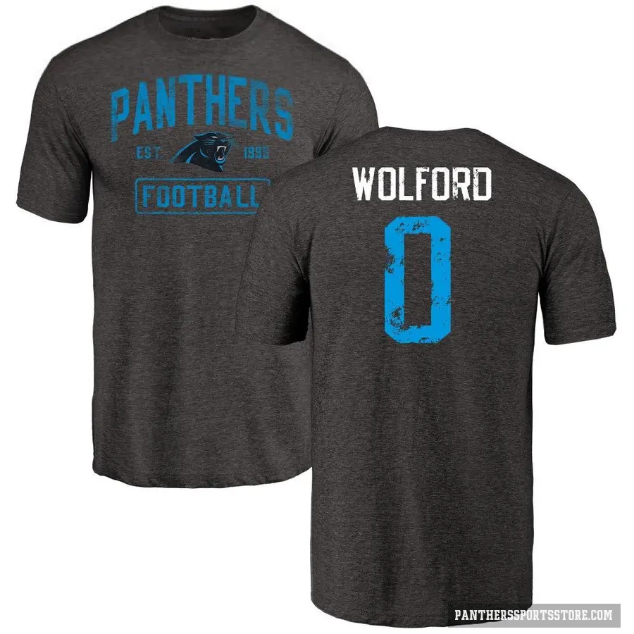 Men's ＃0 John Wolford Carolina Panthers Black Distressed T-Shirt