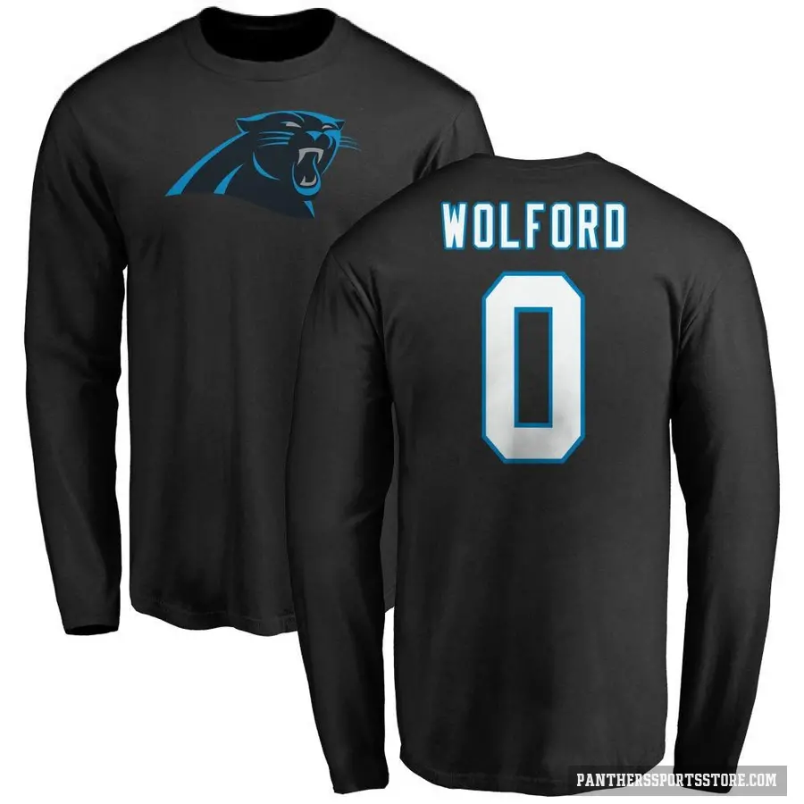 Men's ＃0 John Wolford Carolina Panthers Black Logo Long Sleeve T-Shirt