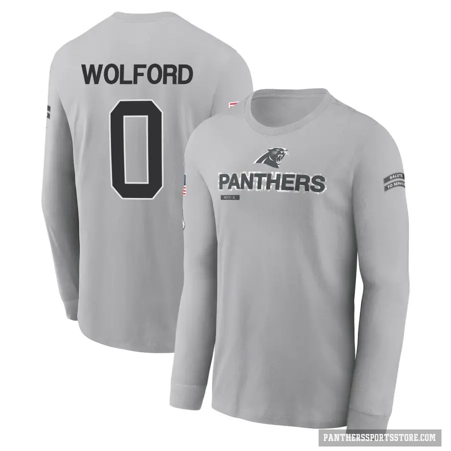 Men's ＃0 John Wolford Carolina Panthers Gray 2024 Salute to Service Long Sleeve T-Shirt