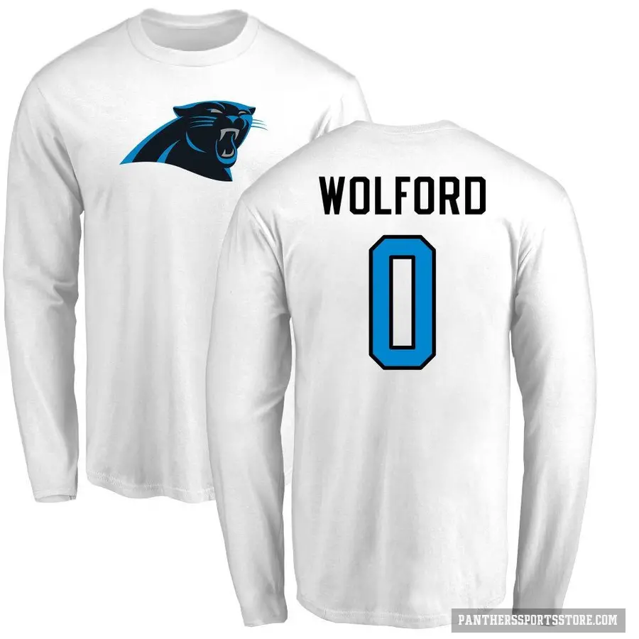 Men's ＃0 John Wolford Carolina Panthers White Logo Long Sleeve T-Shirt