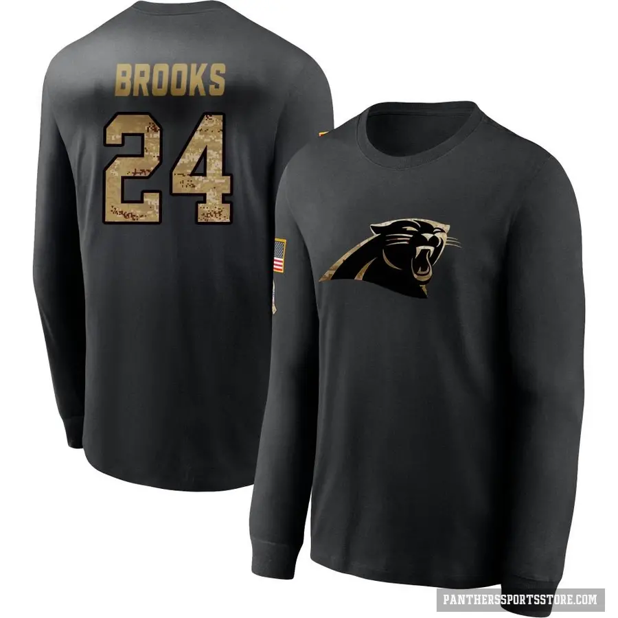 Men's ＃24 Jonathon Brooks Carolina Panthers Black 2020 Salute To Service Sideline Performance Long Sleeve T-Shirt