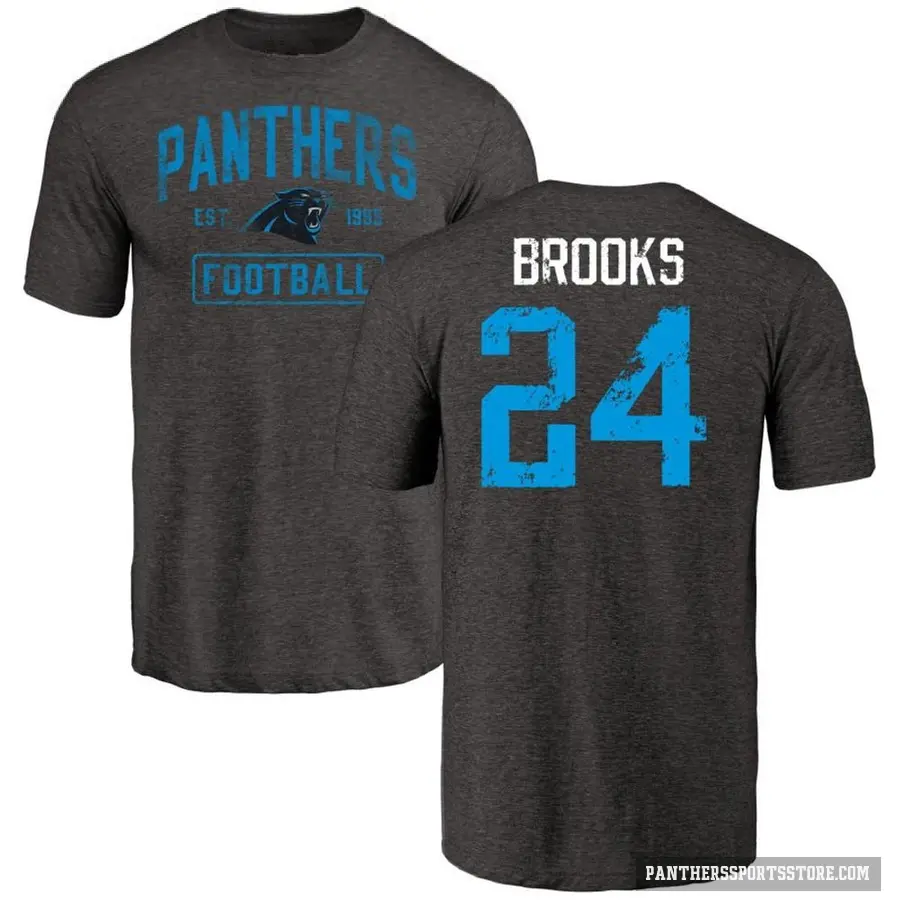 Men's ＃24 Jonathon Brooks Carolina Panthers Black Distressed T-Shirt