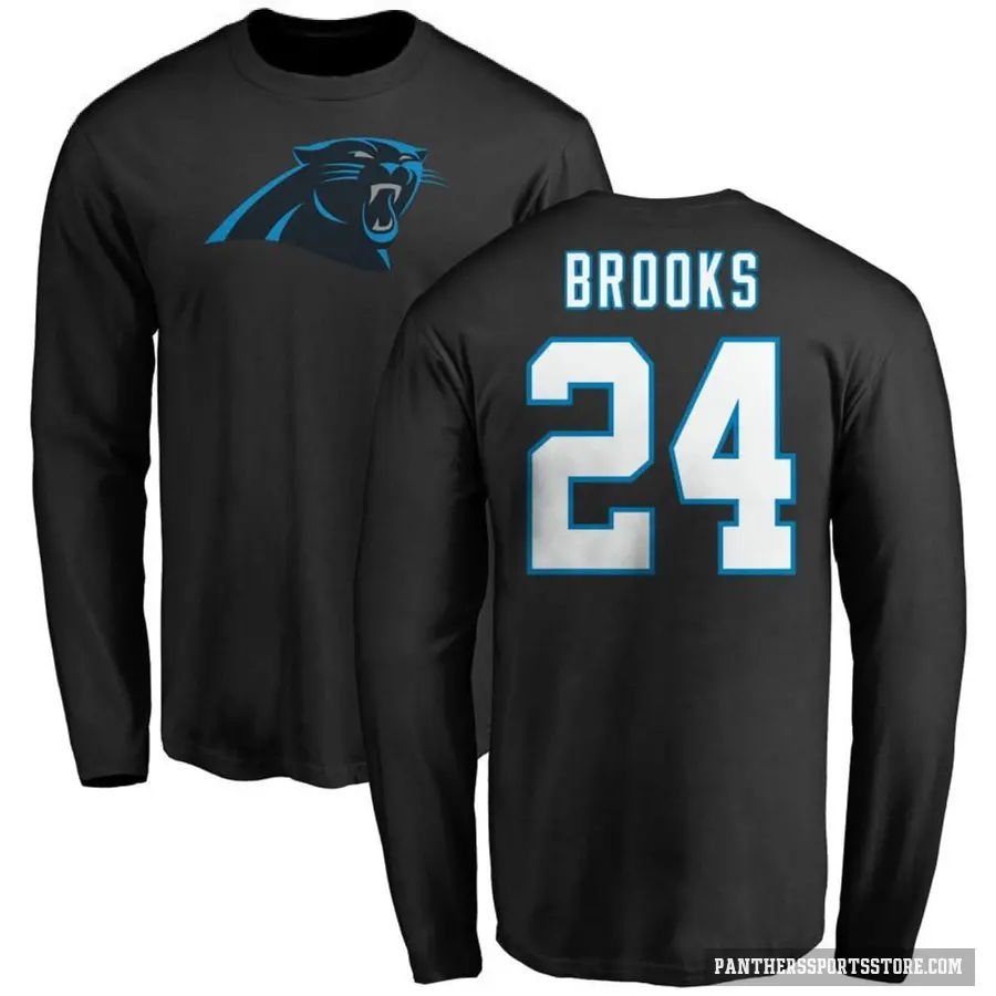 Men's ＃24 Jonathon Brooks Carolina Panthers Black Logo Long Sleeve T-Shirt