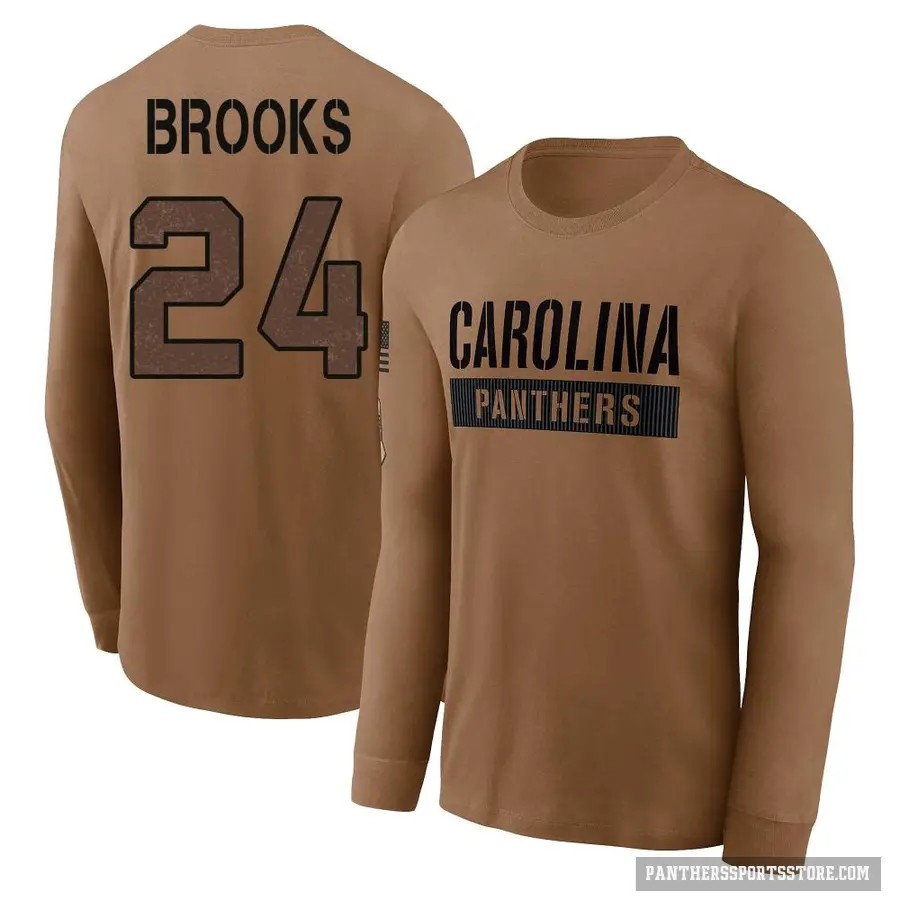 Men's ＃24 Jonathon Brooks Carolina Panthers Brown 2023 Salute To Service Long Sleeve T-Shirt