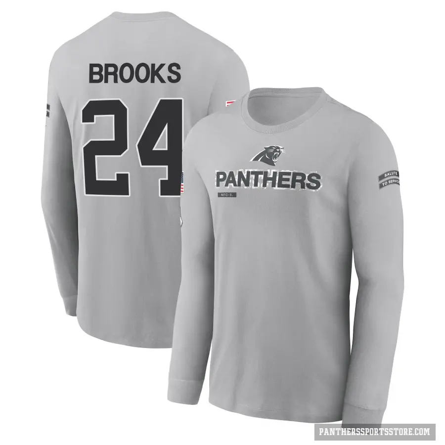 Men's ＃24 Jonathon Brooks Carolina Panthers Gray 2024 Salute to Service Long Sleeve T-Shirt