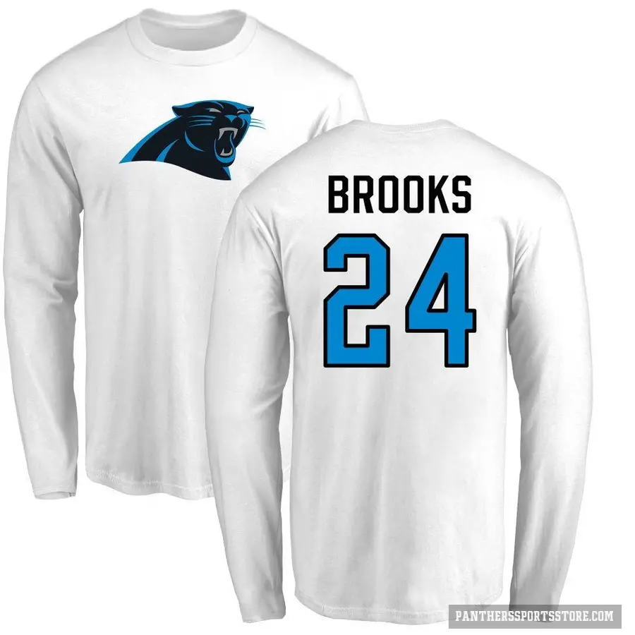 Men's ＃24 Jonathon Brooks Carolina Panthers White Logo Long Sleeve T-Shirt