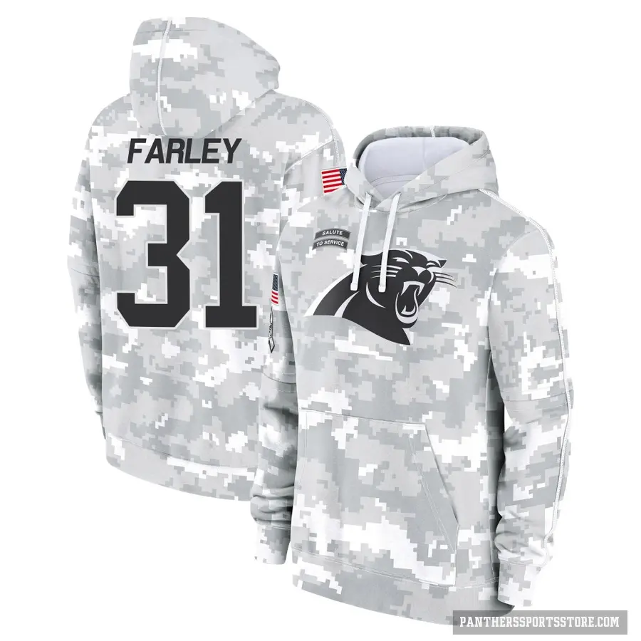 Men's ＃31 Caleb Farley Carolina Panthers Arctic Camo 2024 Salute to Service Club Fleece Pullover Hoodie