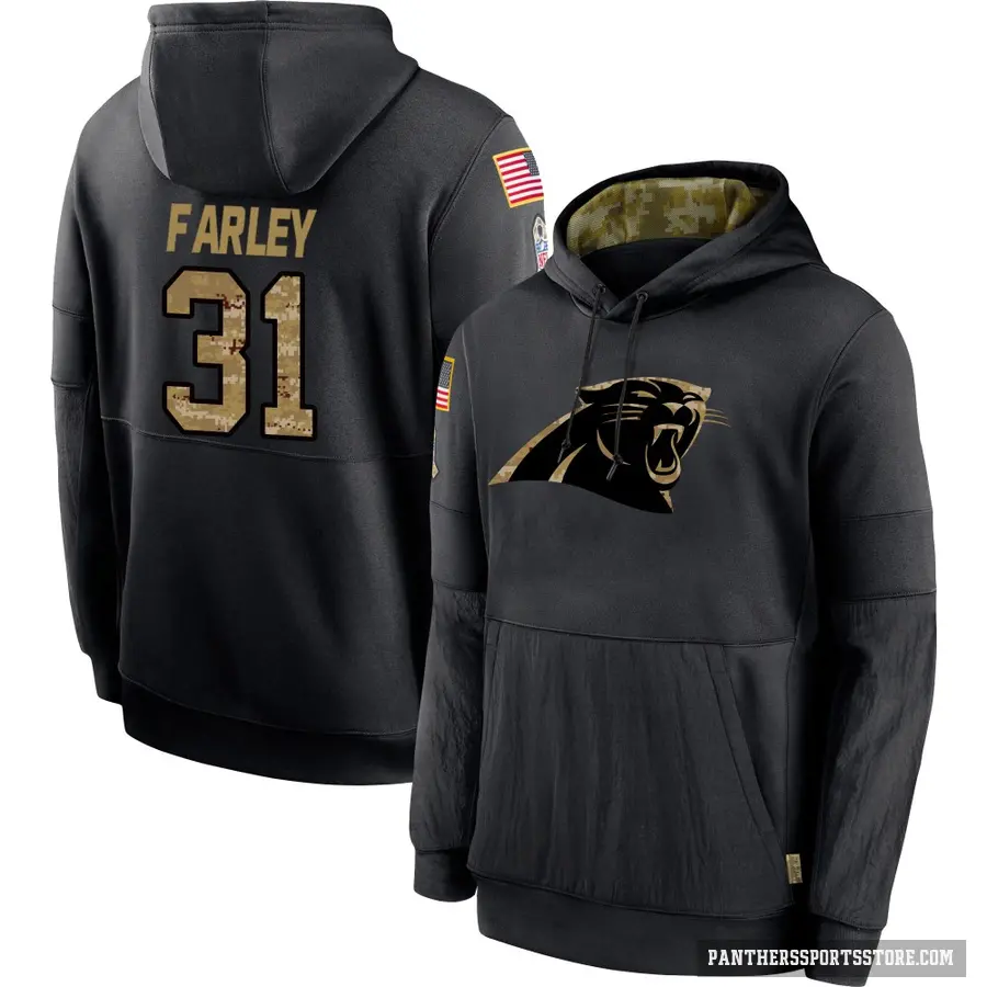 Men's ＃31 Caleb Farley Carolina Panthers Black 2020 Salute to Service Sideline Performance Pullover Hoodie