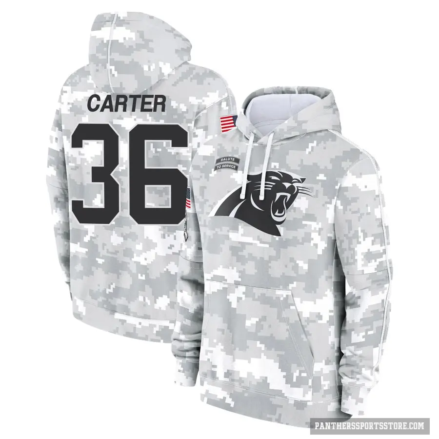 Men's ＃36 Devin Carter Carolina Panthers Arctic Camo 2024 Salute to Service Club Fleece Pullover Hoodie