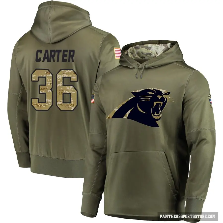 Men's ＃36 Devin Carter Carolina Panthers Olive Salute to Service Pullover Hoodie