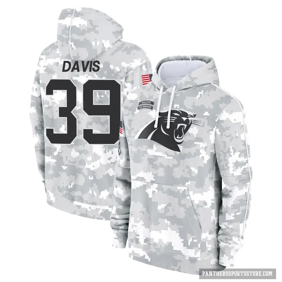 Men's ＃39 Daewood Davis Carolina Panthers Arctic Camo 2024 Salute to Service Club Fleece Pullover Hoodie