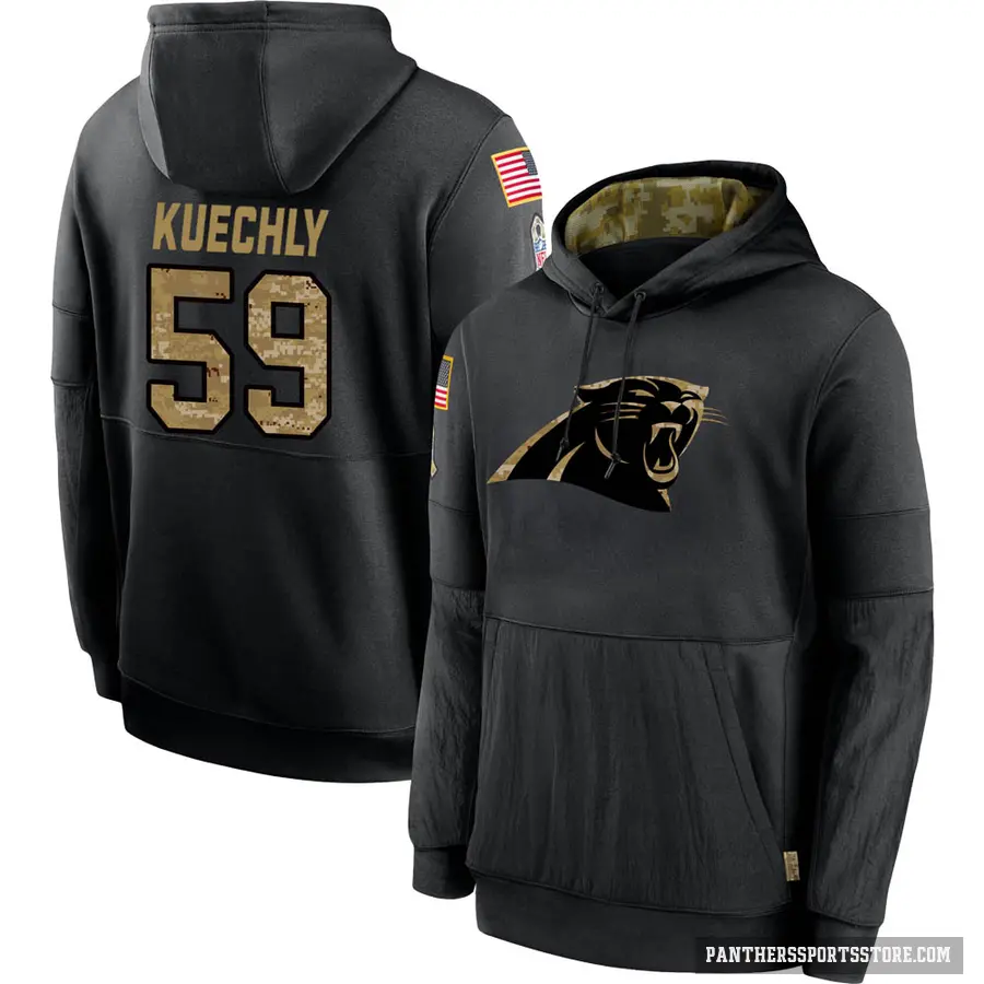 Men's ＃59 Luke Kuechly Carolina Panthers Black 2020 Salute to Service Sideline Performance Pullover Hoodie