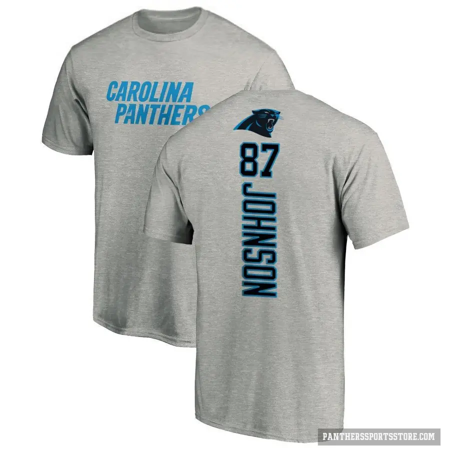 Men's ＃87 Cam Johnson Carolina Panthers Ash Backer T-Shirt