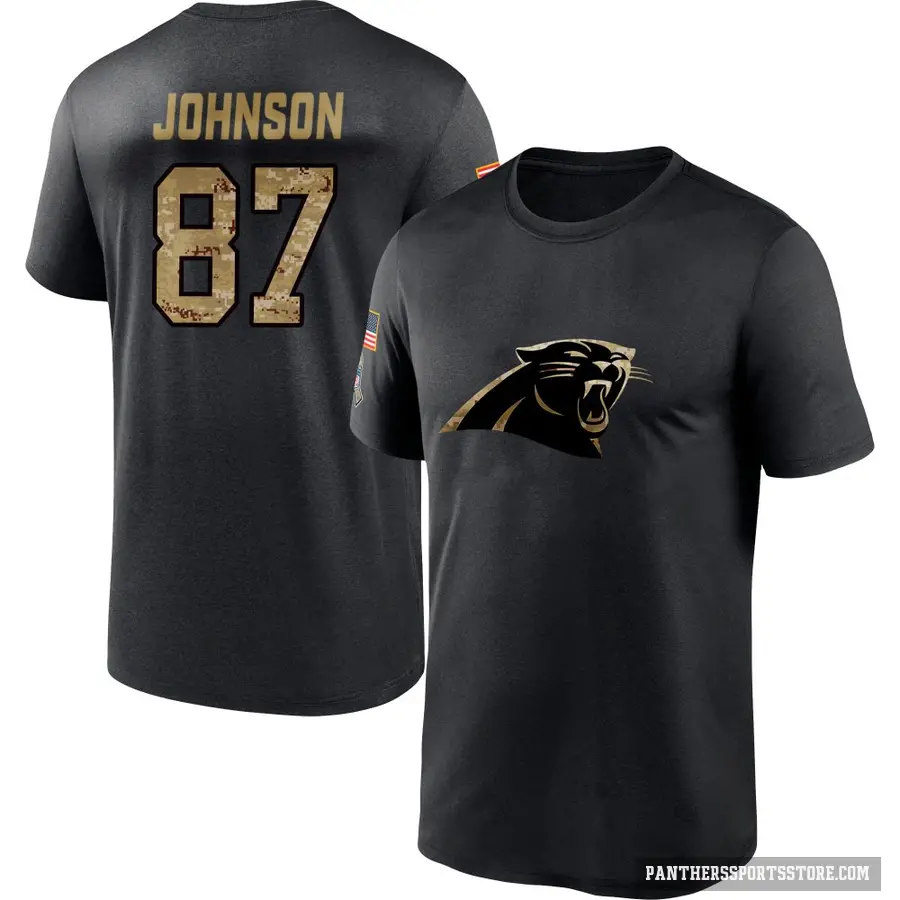 Men's ＃87 Cam Johnson Carolina Panthers Black 2020 Salute To Service Performance T-Shirt