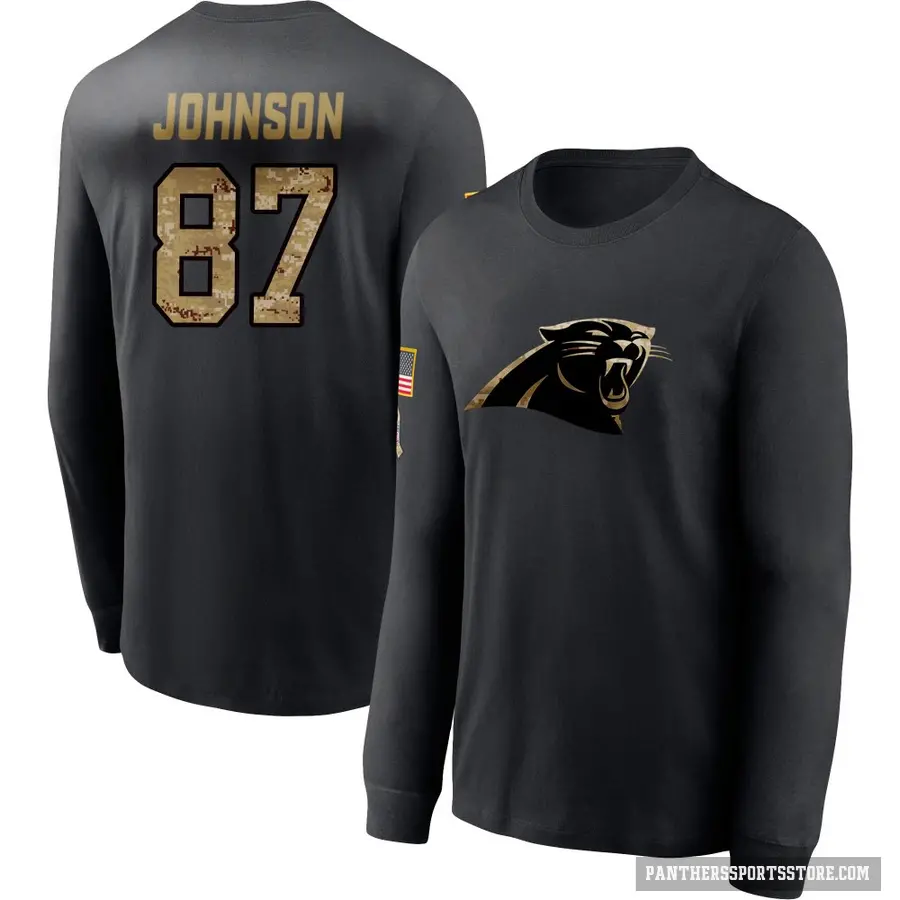 Men's ＃87 Cam Johnson Carolina Panthers Black 2020 Salute To Service Sideline Performance Long Sleeve T-Shirt