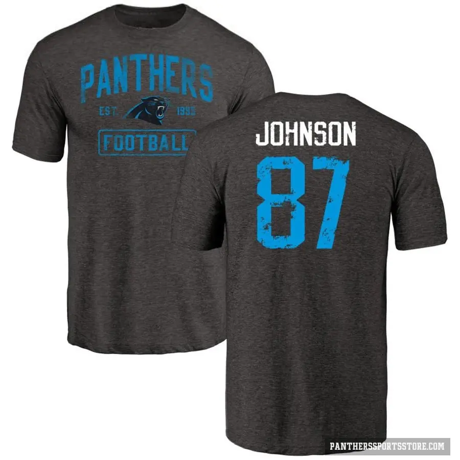 Men's ＃87 Cam Johnson Carolina Panthers Black Distressed T-Shirt