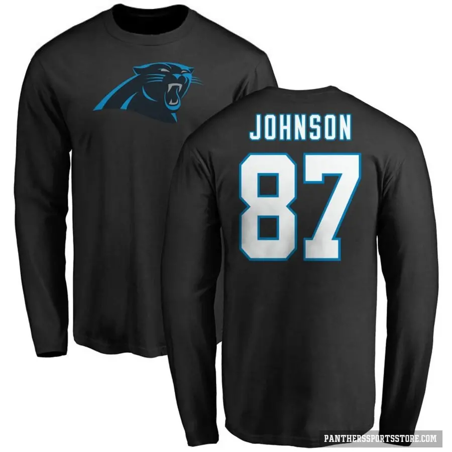 Men's ＃87 Cam Johnson Carolina Panthers Black Logo Long Sleeve T-Shirt