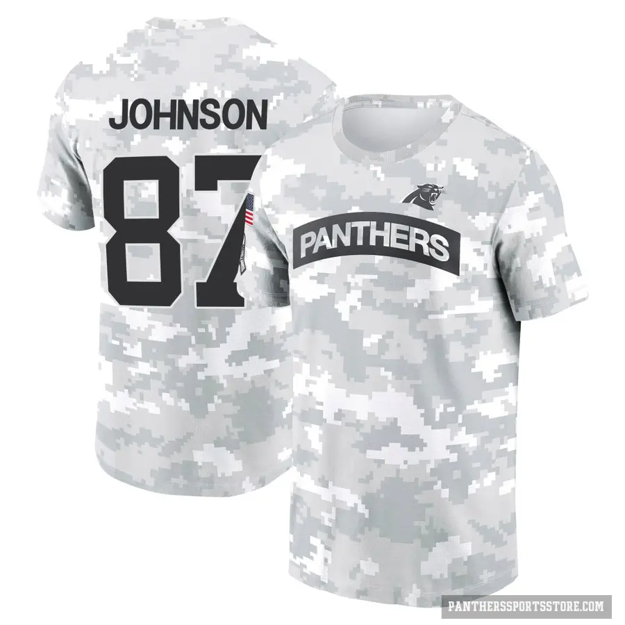 Men's ＃87 Cam Johnson Carolina Panthers Camo Arctic 2024 Salute to Service Performance T-Shirt