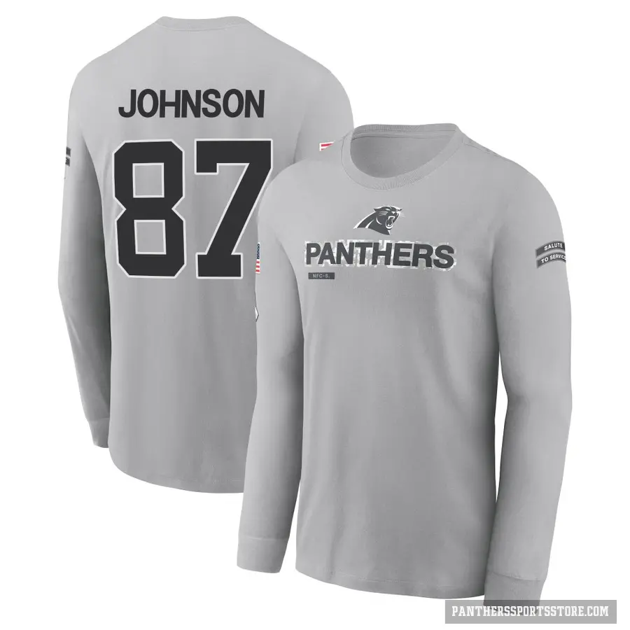 Men's ＃87 Cam Johnson Carolina Panthers Gray 2024 Salute to Service Long Sleeve T-Shirt