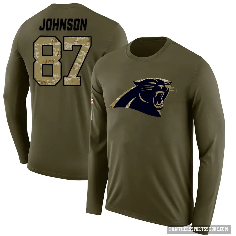 Men's ＃87 Cam Johnson Carolina Panthers Olive Salute to Service Sideline Long Sleeve T-Shirt