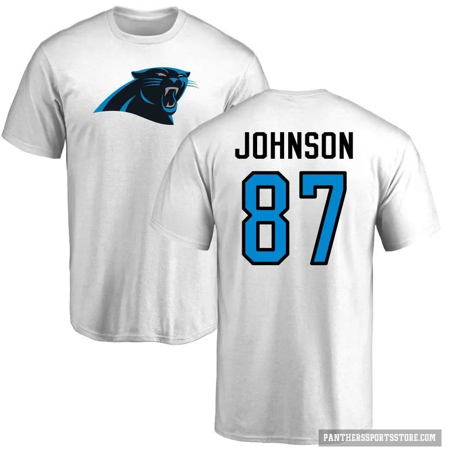 Men's ＃87 Cam Johnson Carolina Panthers White Logo T-Shirt