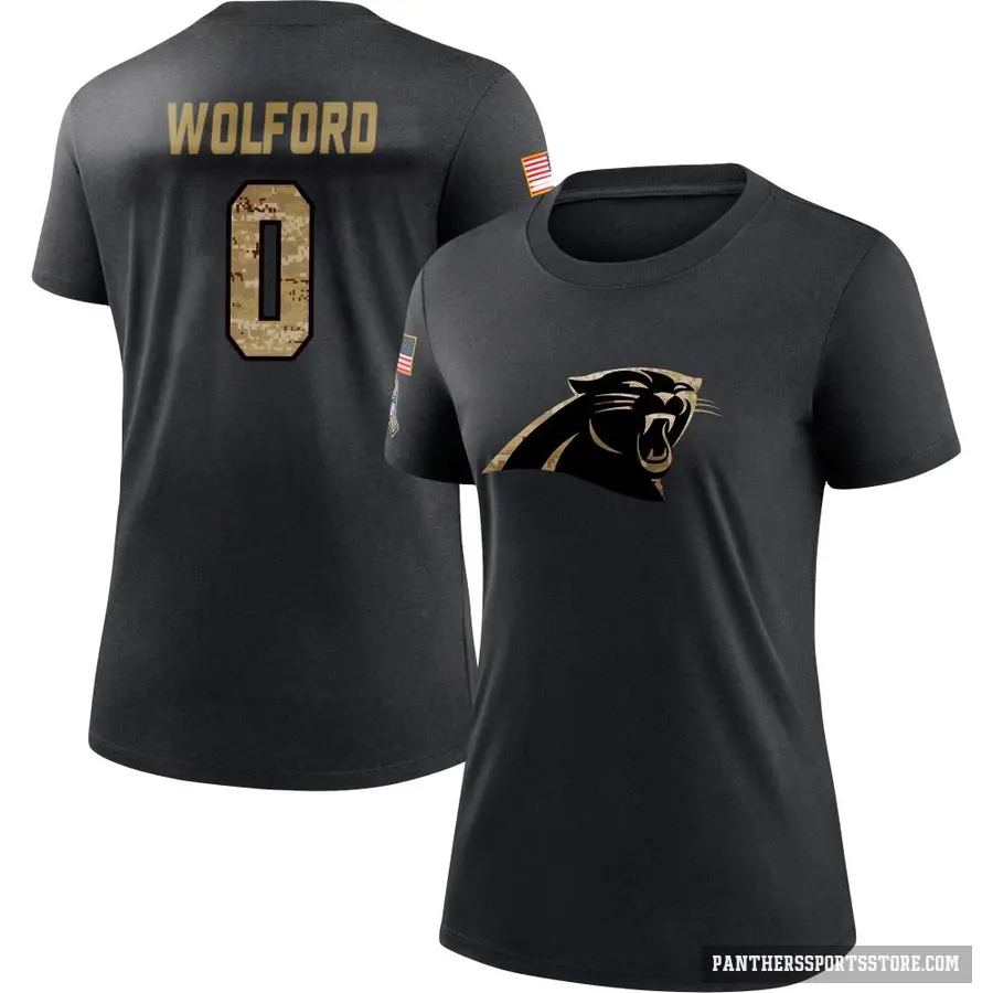 Women's ＃0 John Wolford Carolina Panthers Black 2020 Salute To Service Performance T-Shirt