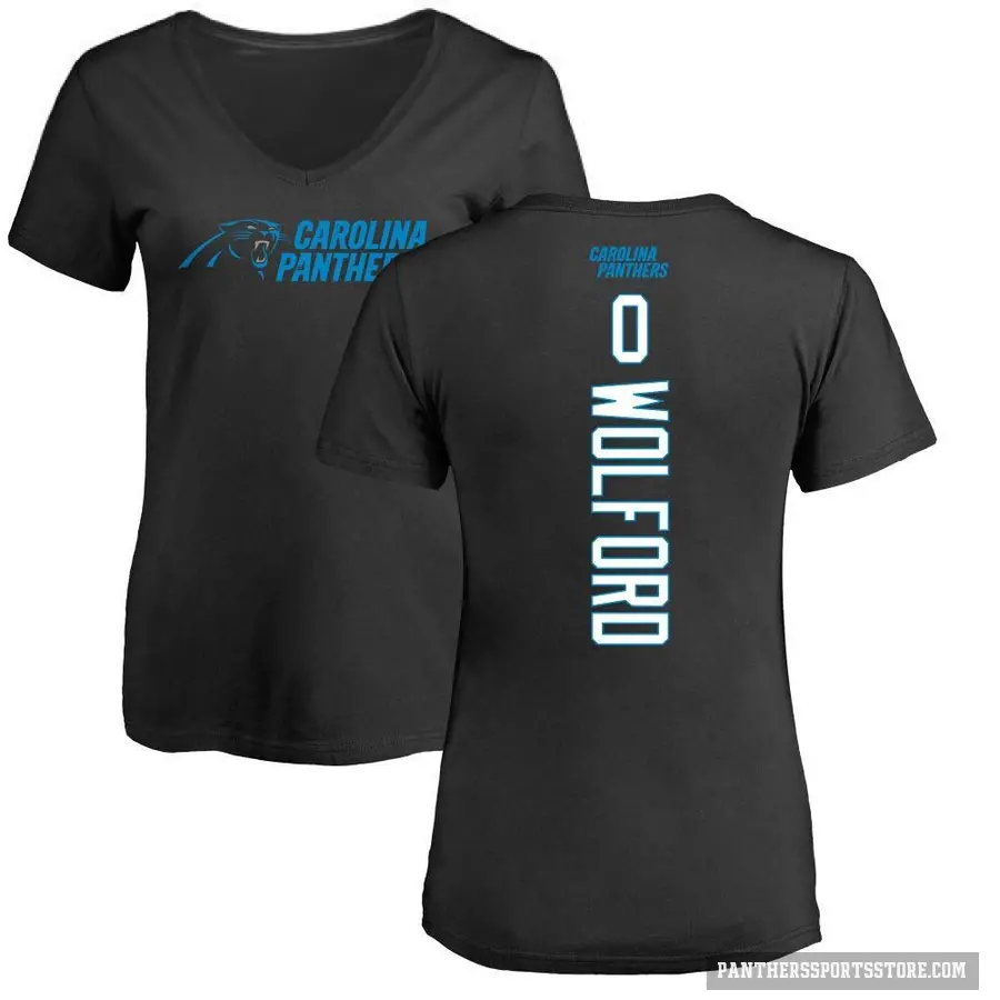 Women's ＃0 John Wolford Carolina Panthers Black Backer Slim Fit T-Shirt