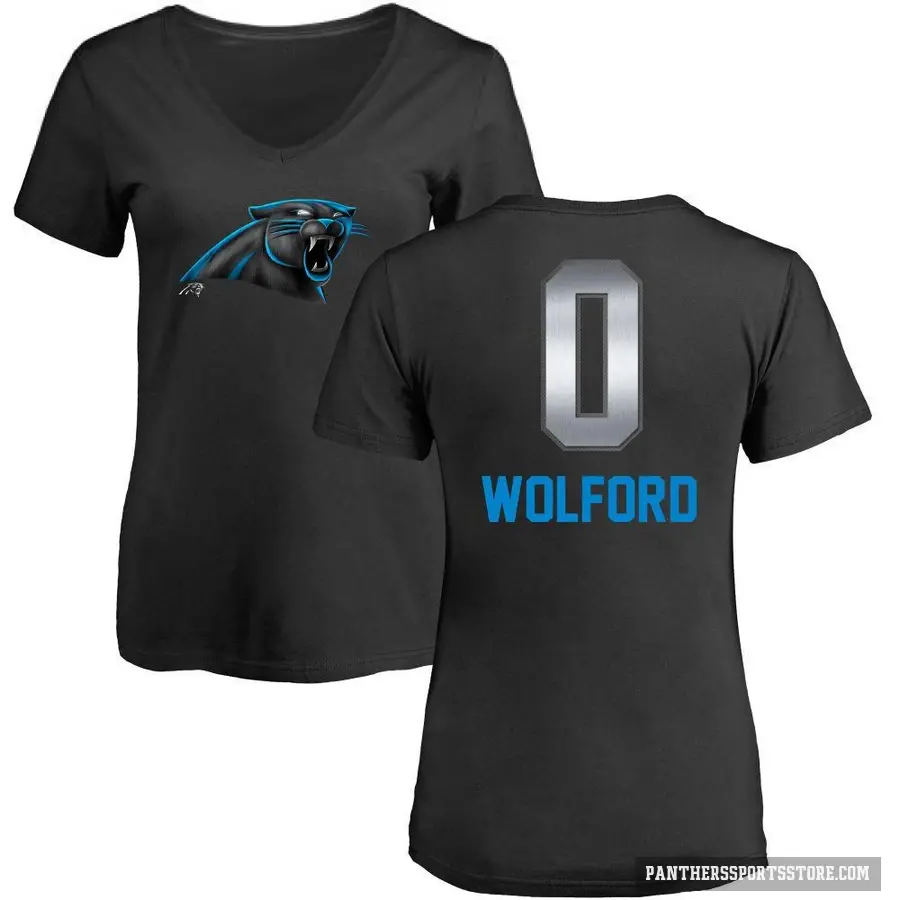 Women's ＃0 John Wolford Carolina Panthers Black Midnight Mascot T-Shirt