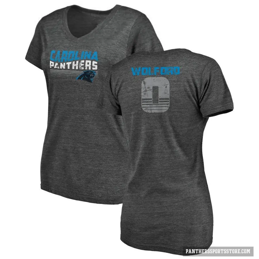 Women's ＃0 John Wolford Carolina Panthers Black Retro V-Neck T-Shirt