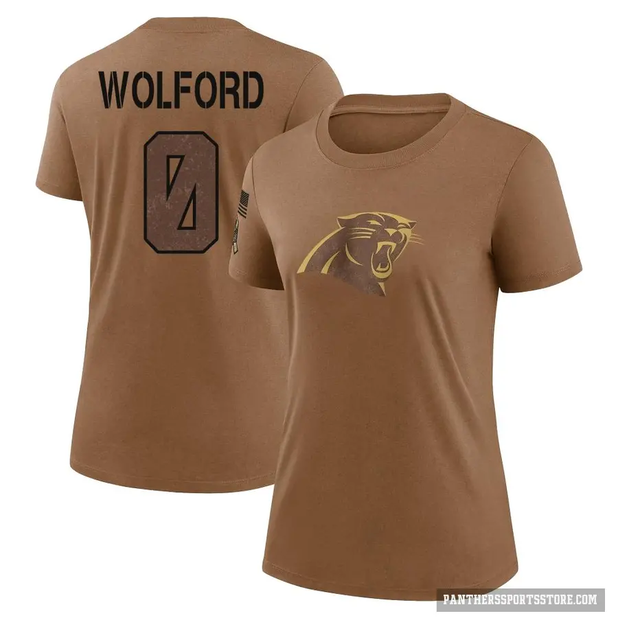 Women's ＃0 John Wolford Carolina Panthers Brown 2023 Salute To Service Performance T-Shirt