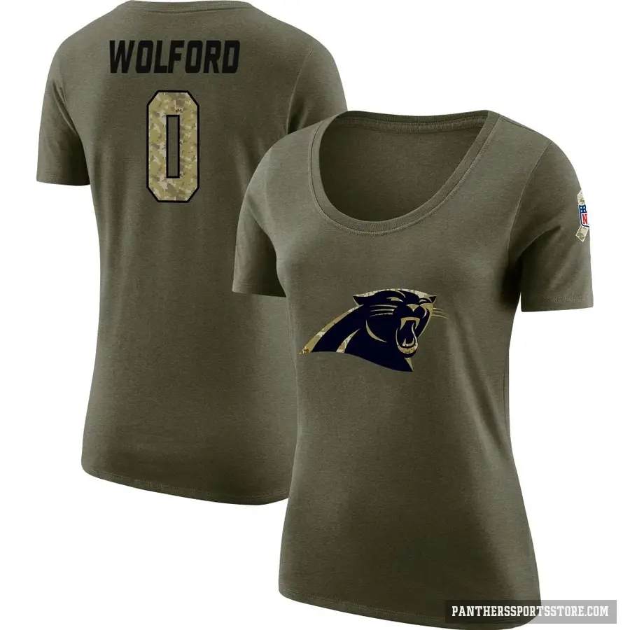 Women's ＃0 John Wolford Carolina Panthers Olive Salute to Service Scoop Neck T-Shirt