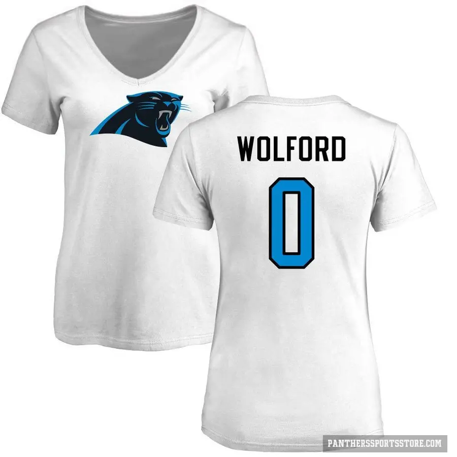 Women's ＃0 John Wolford Carolina Panthers White Logo Slim Fit T-Shirt