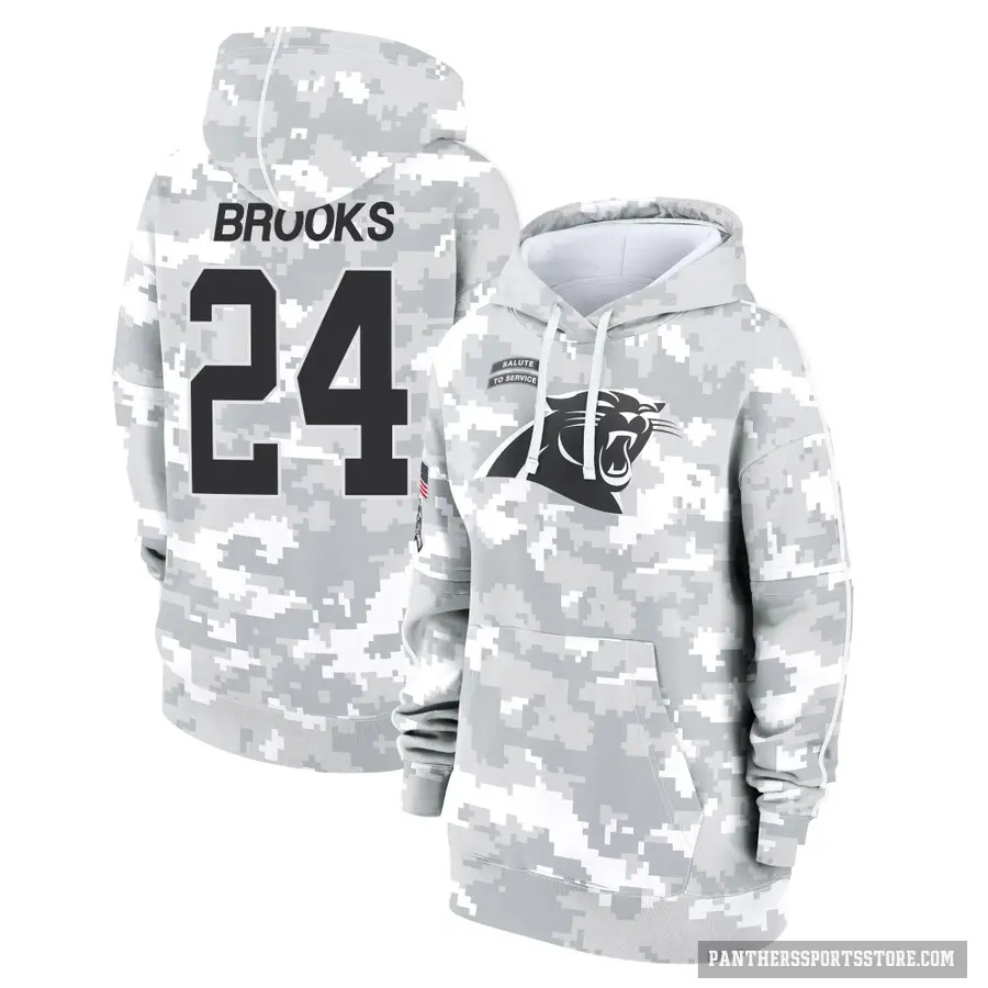 Women's ＃24 Jonathon Brooks Carolina Panthers Arctic Camo 2024 Salute to Service Club Fleece Pullover Hoodie