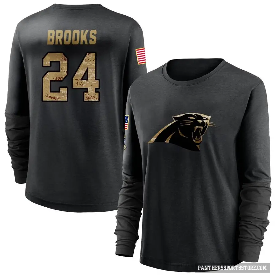 Women's ＃24 Jonathon Brooks Carolina Panthers Black 2020 Salute To Service Sideline Performance Long Sleeve T-Shirt