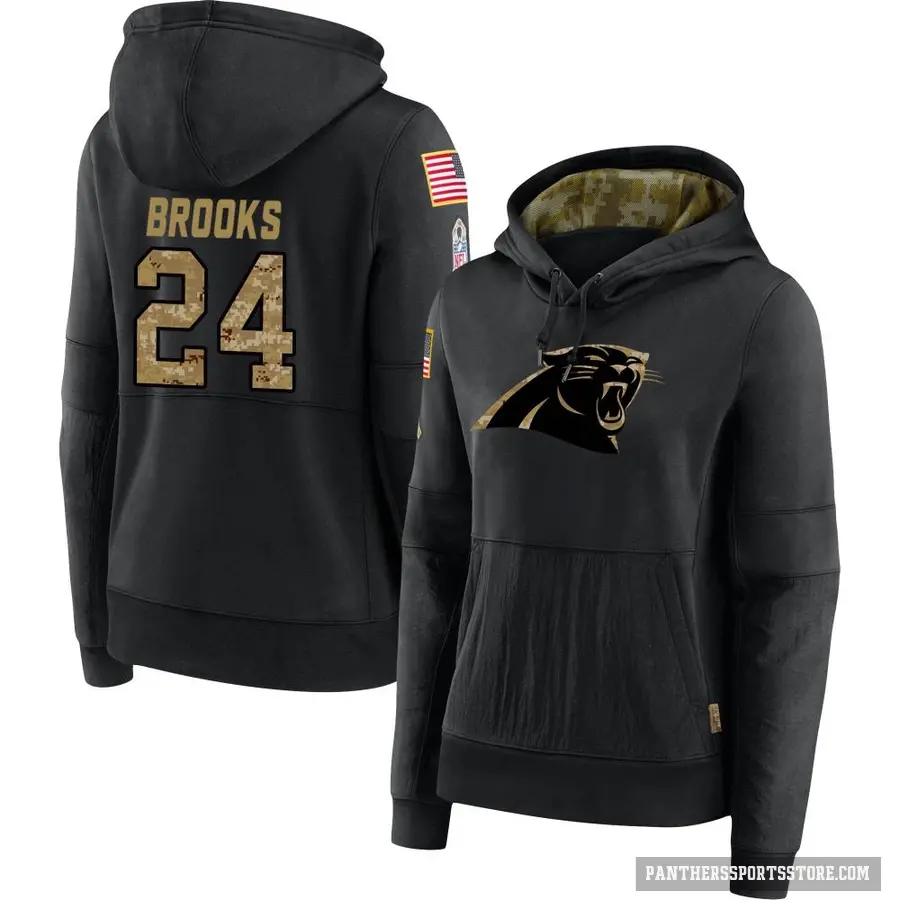 Women's ＃24 Jonathon Brooks Carolina Panthers Black 2020 Salute to Service Sideline Performance Pullover Hoodie