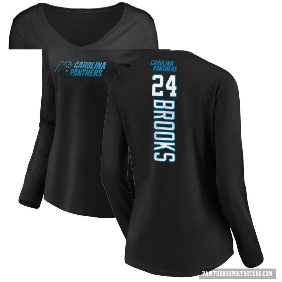 Women's ＃24 Jonathon Brooks Carolina Panthers Black Backer Slim Fit Long Sleeve T-Shirt