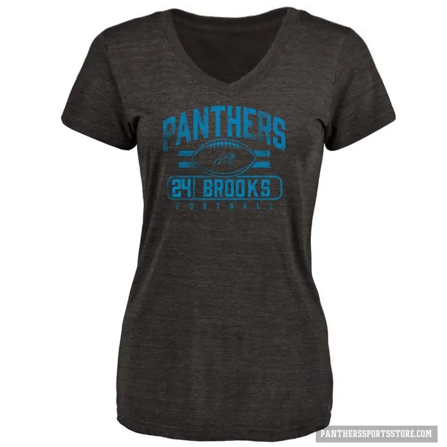 Women's ＃24 Jonathon Brooks Carolina Panthers Black Flanker T-Shirt