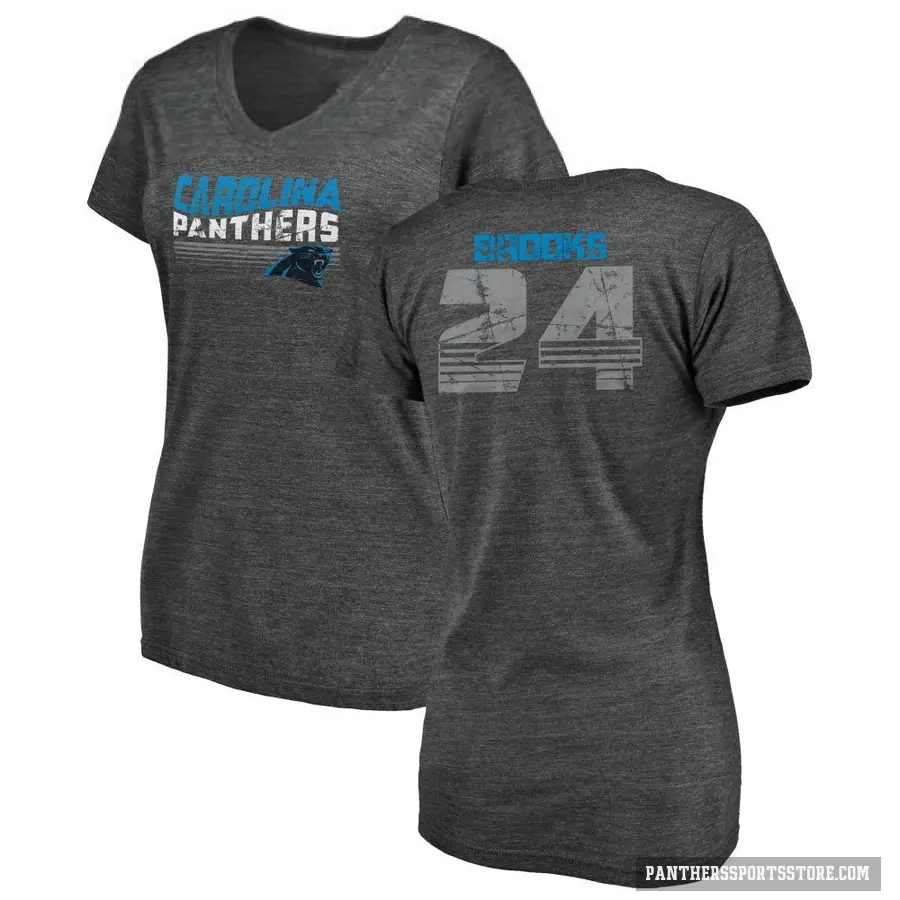 Women's ＃24 Jonathon Brooks Carolina Panthers Black Retro V-Neck T-Shirt