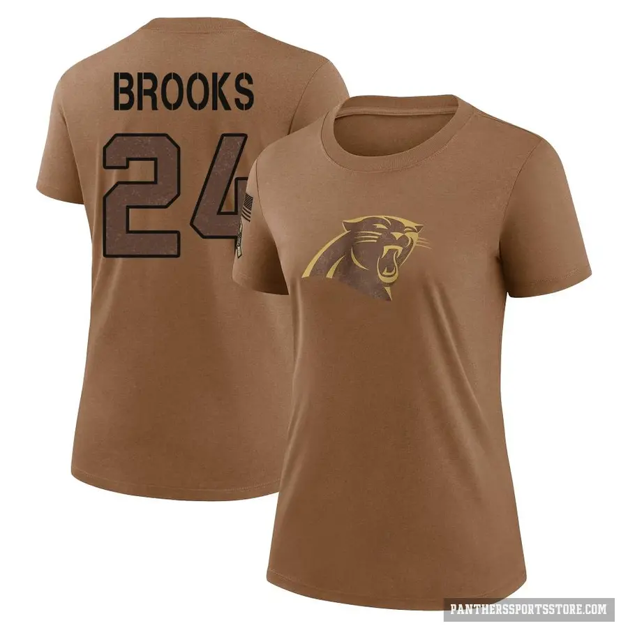 Women's ＃24 Jonathon Brooks Carolina Panthers Brown 2023 Salute To Service Performance T-Shirt