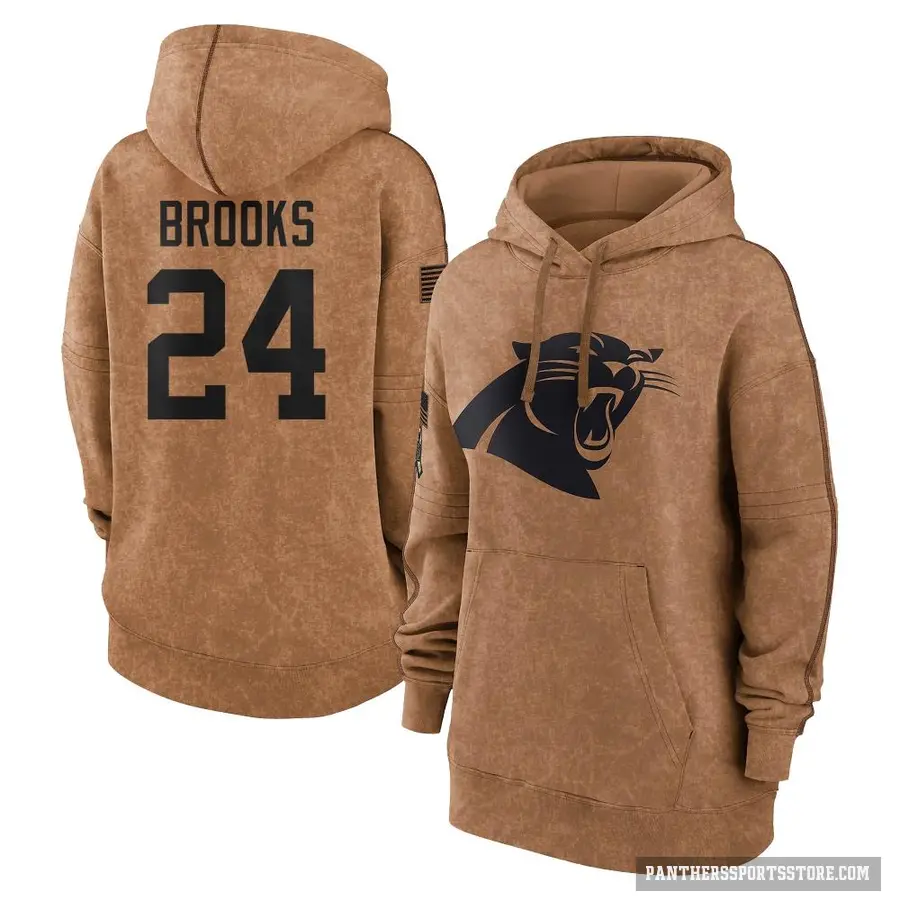 Women's ＃24 Jonathon Brooks Carolina Panthers Brown 2023 Salute To Service Pullover Hoodie