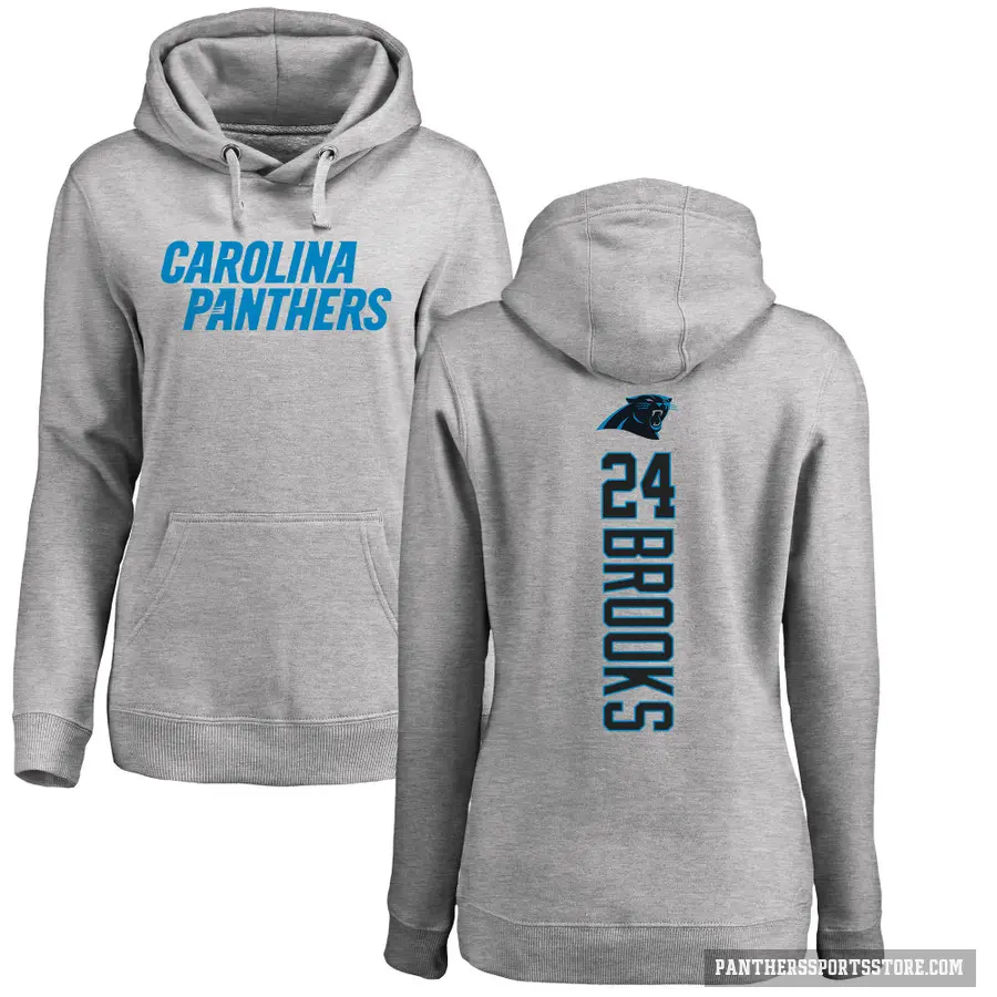 Women's ＃24 Jonathon Brooks Carolina Panthers Pro Line Ash Backer Pullover Hoodie