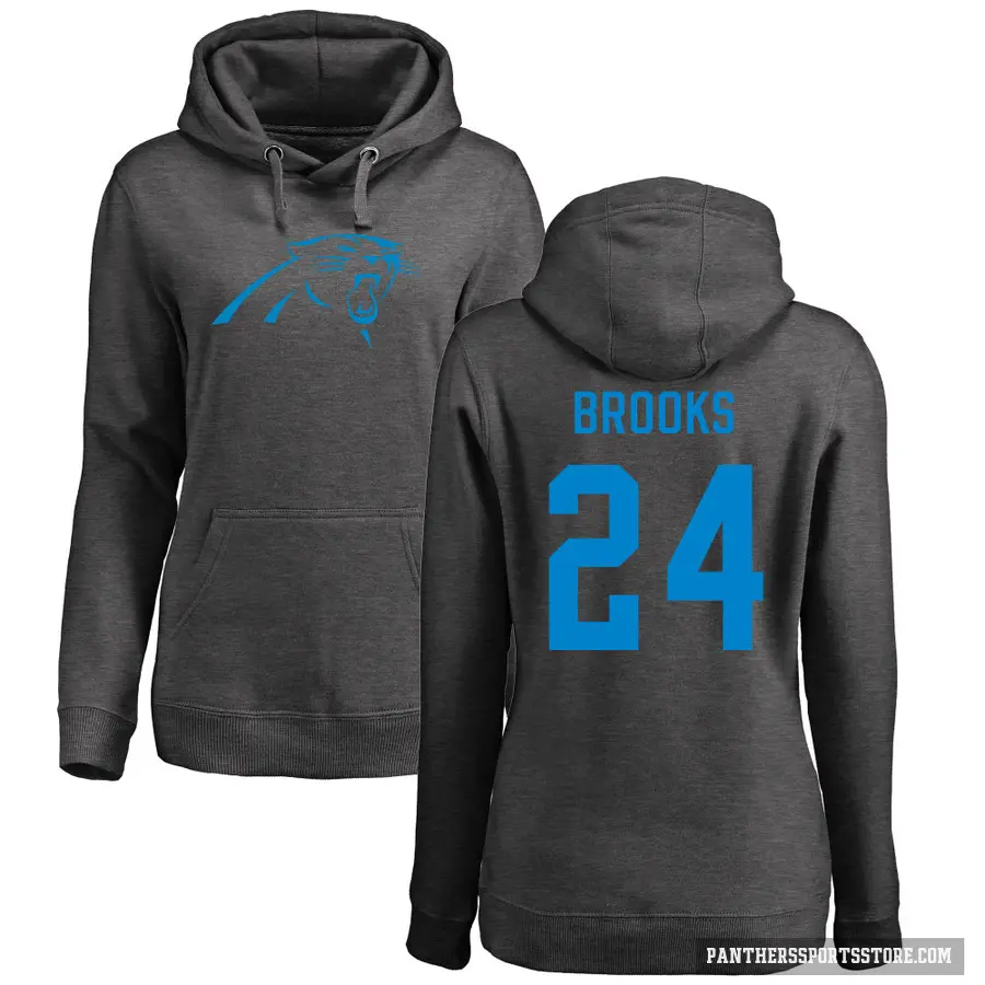 Women's ＃24 Jonathon Brooks Carolina Panthers Pro Line by Branded Ash One Color Pullover Hoodie