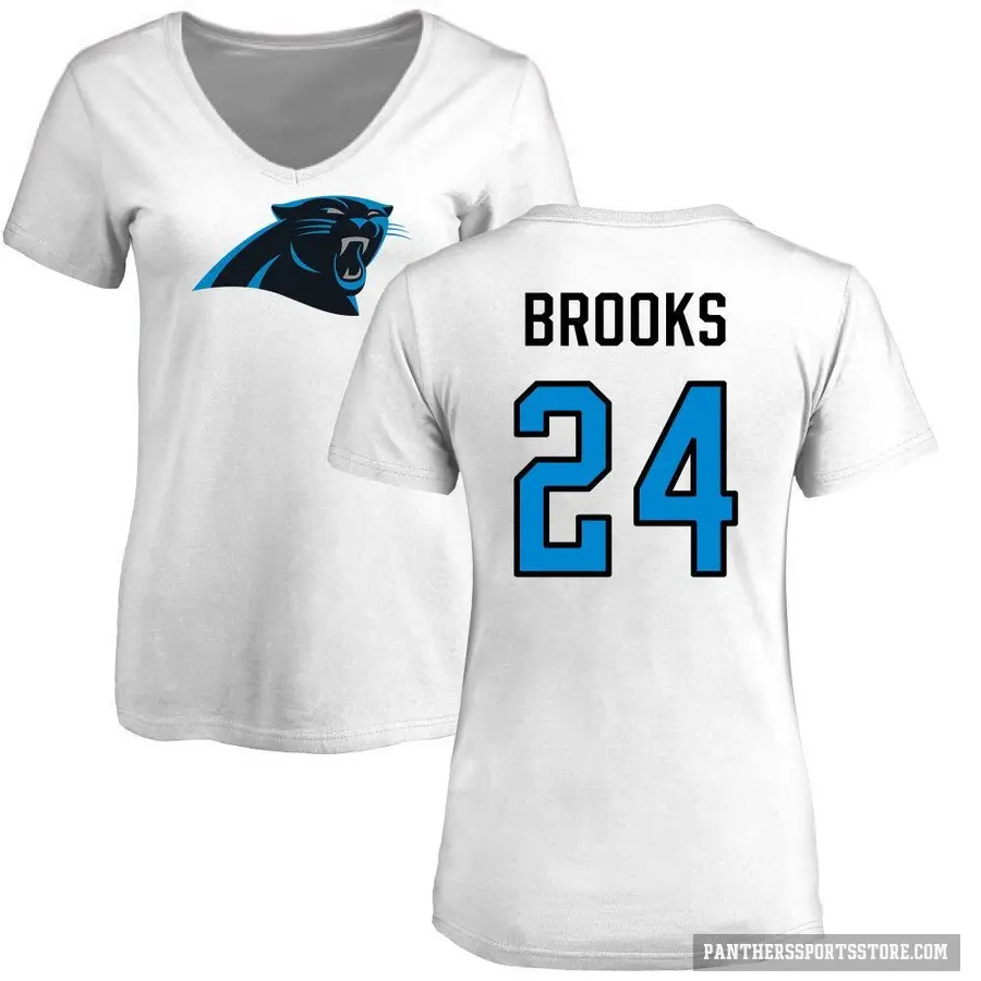 Women's ＃24 Jonathon Brooks Carolina Panthers White Logo Slim Fit T-Shirt