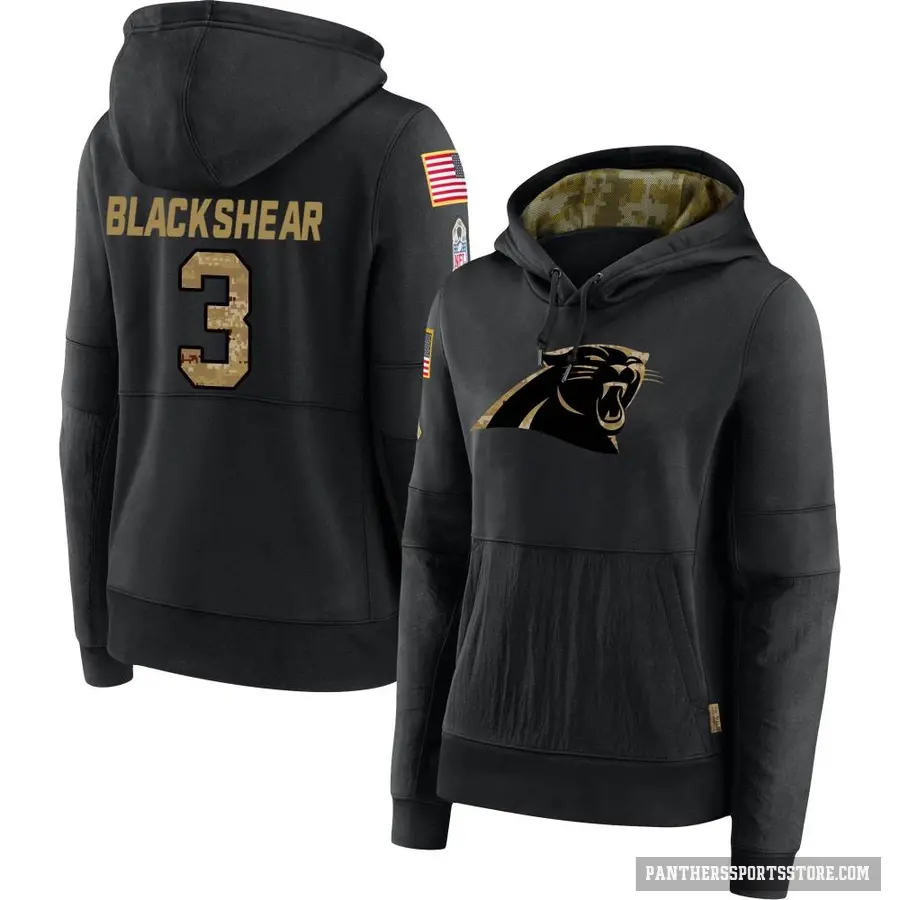 Women's ＃3 Raheem Blackshear Carolina Panthers Black 2020 Salute to Service Sideline Performance Pullover Hoodie