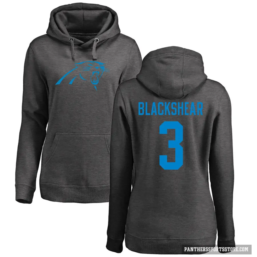 Women's ＃3 Raheem Blackshear Carolina Panthers Pro Line by Branded Ash One Color Pullover Hoodie