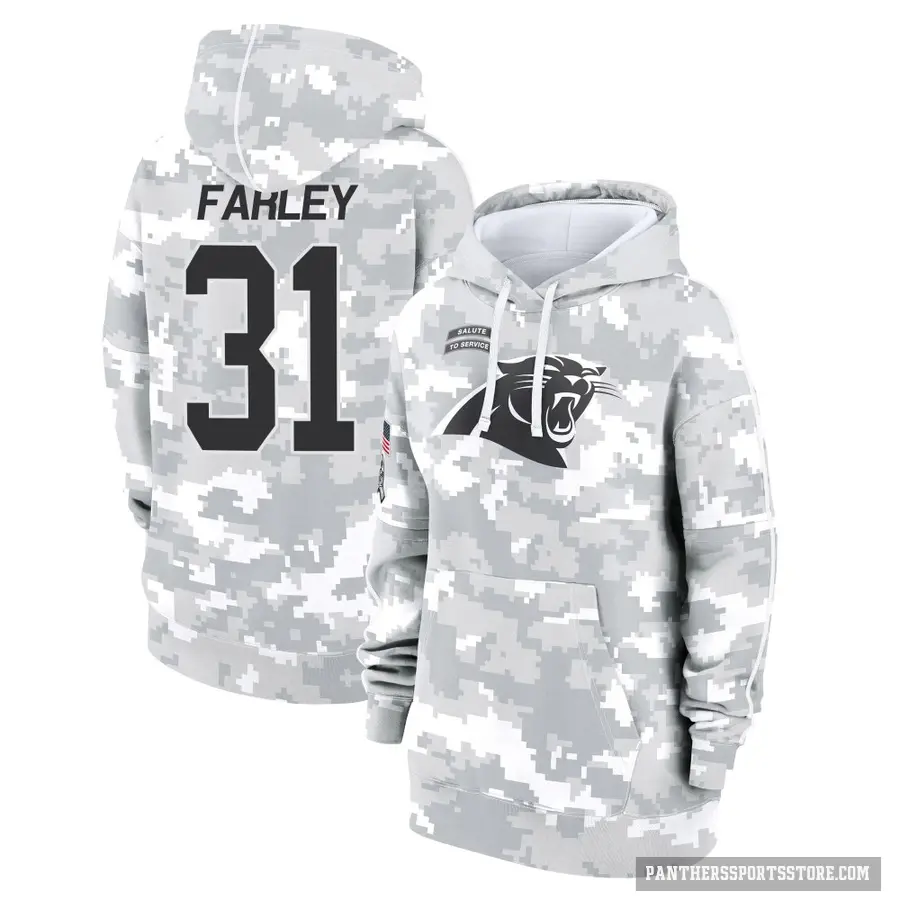 Women's ＃31 Caleb Farley Carolina Panthers Arctic Camo 2024 Salute to Service Club Fleece Pullover Hoodie