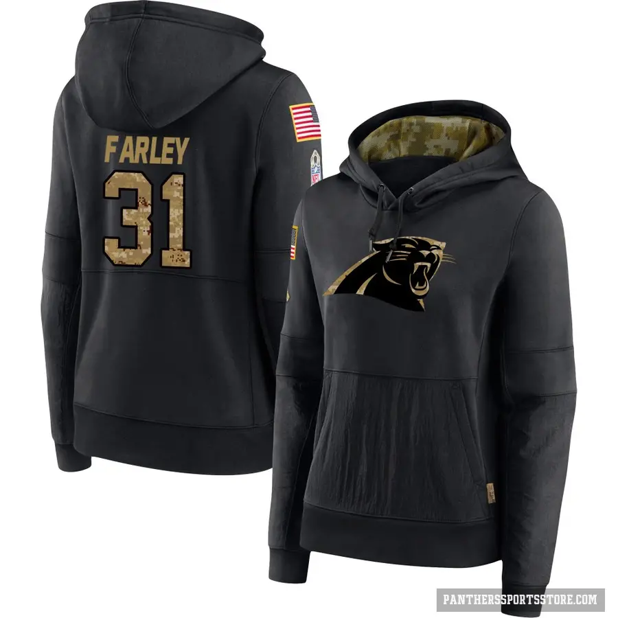 Women's ＃31 Caleb Farley Carolina Panthers Black 2020 Salute to Service Sideline Performance Pullover Hoodie